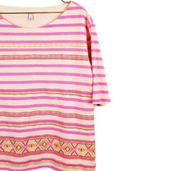 J.Crew Neon Pink Embroidered Striped Boatneck Top - Picture 7 of 7